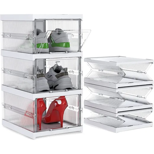 Haixin Solid Plastic Not Flimsy 3 Layers Foldable Shoe Storage Boxes or